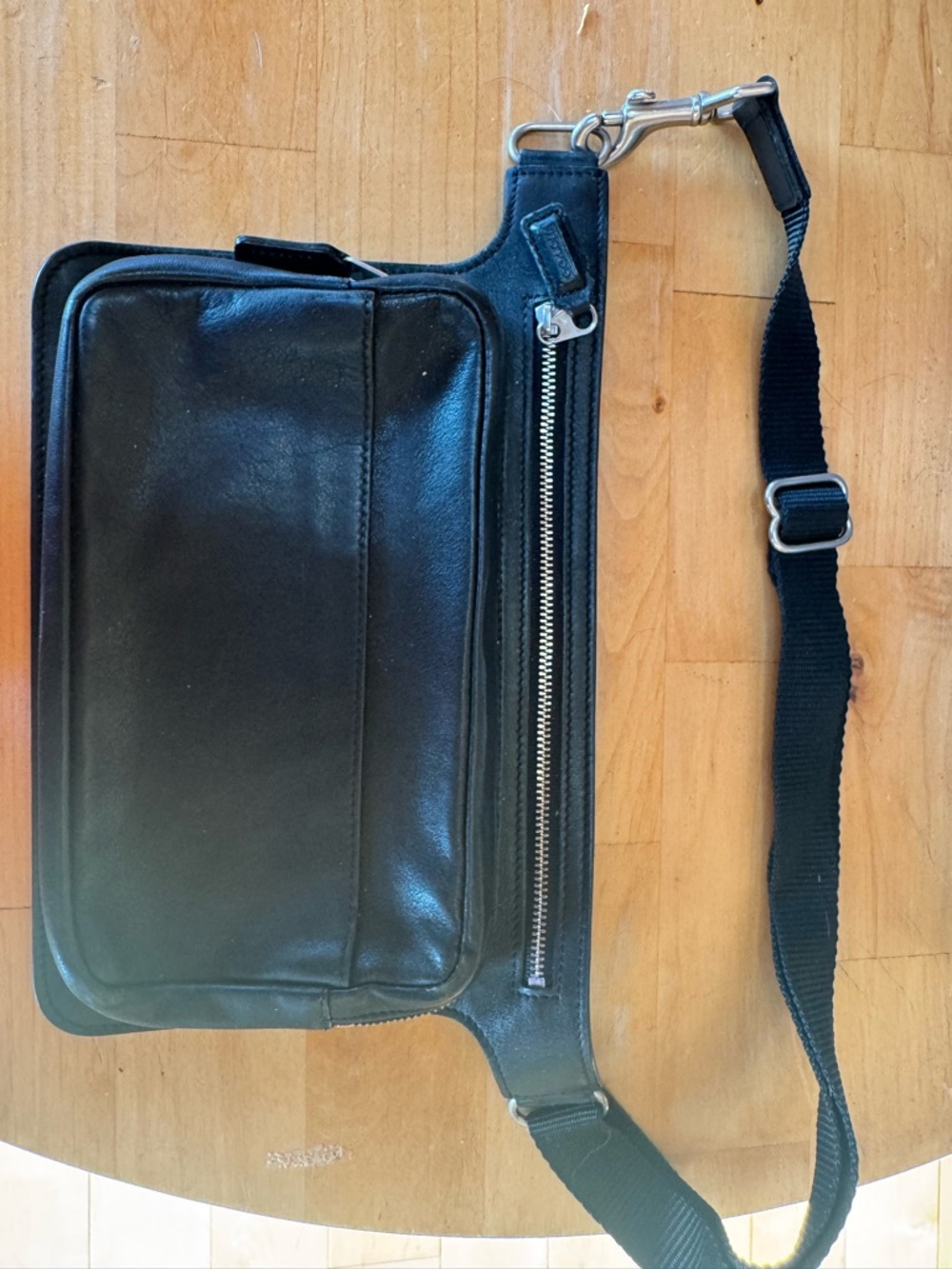 Coach Black Leather Crossbody/Fanny Pack Bag with Silver Hardware